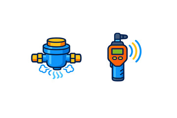 Fototapeta premium Water meter and gas detector icons with glowing effects