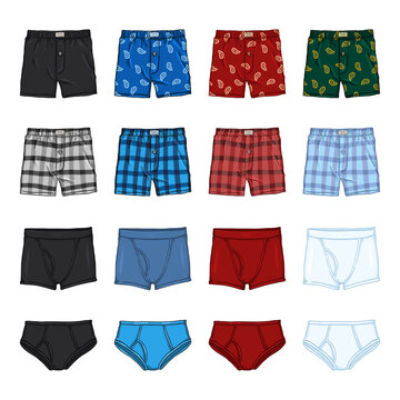 Vector Set of Cartoon Mens Pants. Male Underwear.