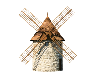 A traditional stone windmill isolated on a black background for design isolated on transparent background