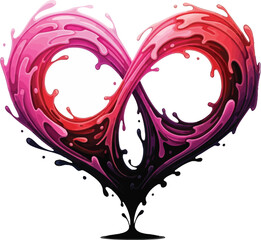 Abstract heart shape with paint splatter, isolated on transparent background