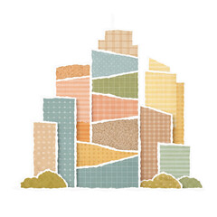City skyline with paper collage buildings