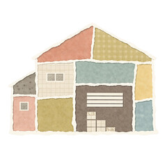 Paper collage illustration of house structure with windows