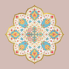 Invitation card design with vector mandala pattern. Ornamental floral frame. Vintage ornament card. Gold, Luxury wedding invitation