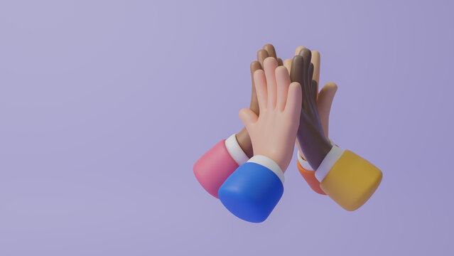 A diverse group 3d human hand clapping or join hands in a show of unity and collaboration, emphasizing teamwork and commitment to shared goals. Business success, agreement and friendship. 3d rendering
