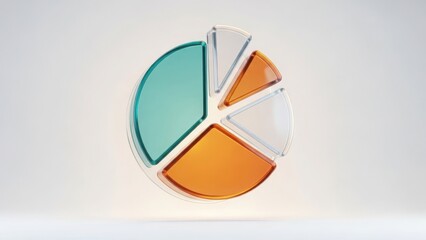 3D rendered pie chart with translucent segments. Modern data analysis and business concept. Infographic with copy space