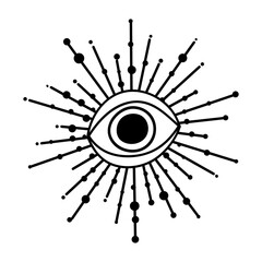 Evil eye set. Eye of Providence. Lineart Vector illustration. Magic celestial witchcraft symbol. Masonic symbol. Hand drawn logo