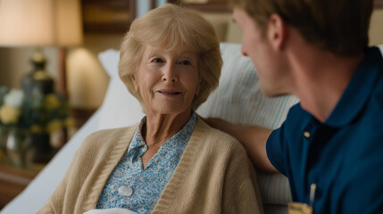 A realistic aging support scene shows structured care services available in retirement, ensuring safety, comfort, and consistent health supervision. cinematic color correction, natural uneven