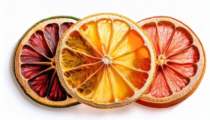 Four Dried Citrus Fruit Slices Including Blood Orange Orange Lemon And Lime Isolated On Transparent Background