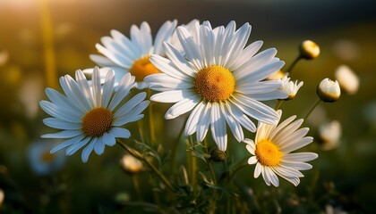 Macro Argyranthemum Frutescens Flowers Blooming On A Natural Background Selective Focus