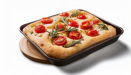 Fresh Focaccia With Tomatoes And Rosemary Artisan Bread Culinary Delight On Transparent Background