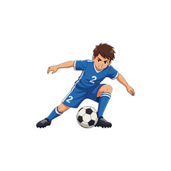 Young Soccer Player Dribbling Ball with Intense Focus. © tere