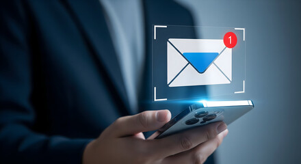 Businessman Holding Smartphone with 3D Email Notification Icon