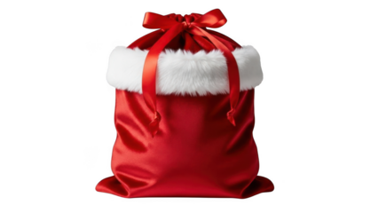 Bright red christmas gift bag with bow and fur trim