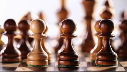 Abstract Close Up Of Chess Pieces With Soft Focus On Pawns