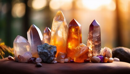 Natural Crystals In Warm Colors On A Soft Background For Decorative Purposes And Healing