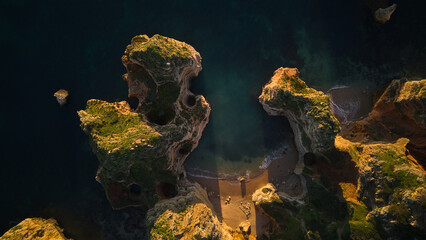 Top Down Aerial of Coastal Rock Formations in Lagos, Algarve, Portugal © Helen