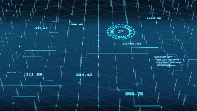 Data processing, machine learning, bit, binary code, graphical user interface. Technology, big data concept, system, software configuration, science, computer network.