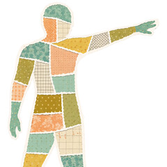 Human silhouette pointing gesture paper collage illustration