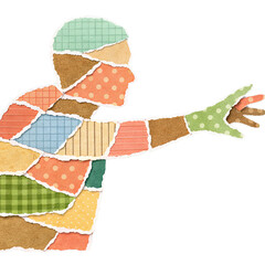 Paper collage silhouette of person reaching hand
