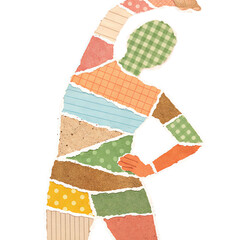 Person silhouette stretching with colorful torn paper
