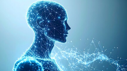 A transparent, luminous blue digital anatomy concept. Useful for medical tech startups, innovation keynotes, or as a modern aesthetic wallpaper for tech enthusiasts.