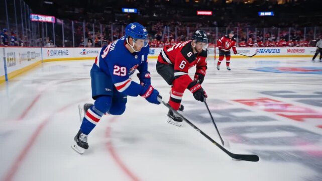 Ice hockey players in action on rink