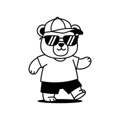 Naklejka premium Cool bear wearing sunglasses and baseball cap dancing