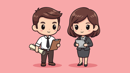 Cute cartoon business people standing together. © NFS Studio