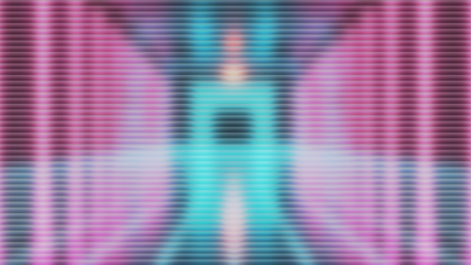 Blurred colorful background with turquoise and pink stripes and a central abstract shape
