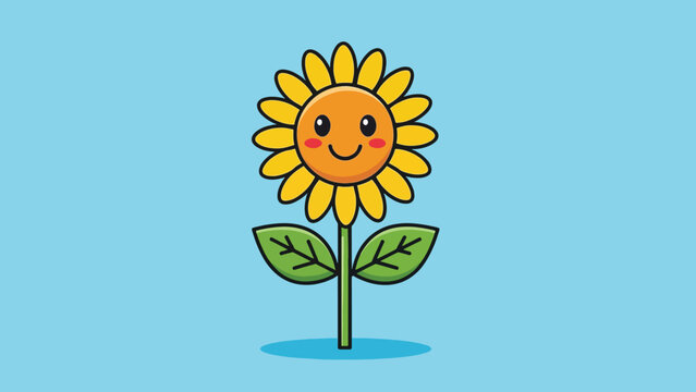 Cute Happy Sunflower Cartoon Illustration.
