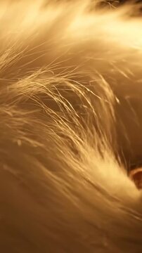 Close look at soft fibers under bright light showing texture and detail in golden hues during evening hours
