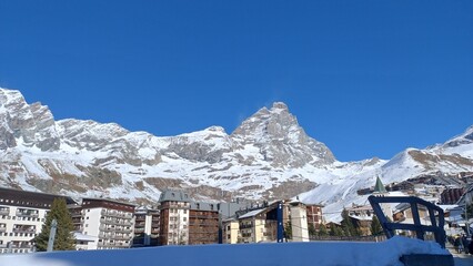 Cervinia in inverno con la neve, Valle D'Aosta