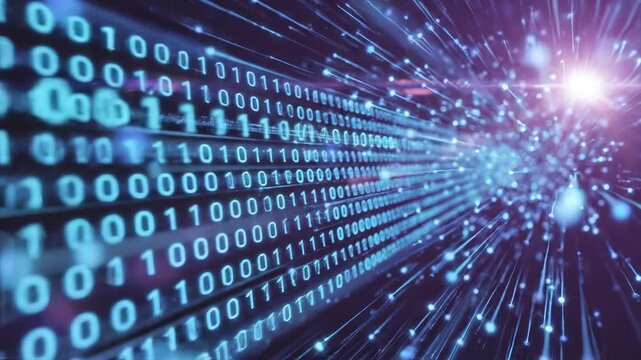 Binary code data stream with light effects