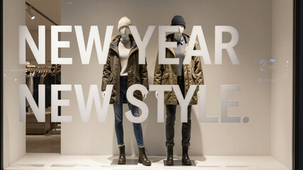 Mannequins In Winter Sale Window