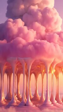Big clouds rise high in the sky during sunset over the mountains in a colorful sky