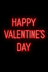 Happy Valentine's Day greeting in red neon light letters. Glowing text sign on a black background. Love and romance concept