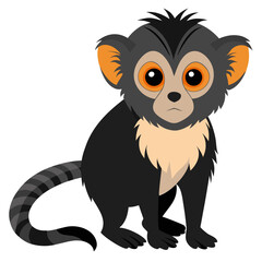 Obraz premium Cute baby marmoset monkey. Cartoon vector illustration isolated on white background. Colorful young primate symbolizing wildlife. Perfect for educational projects, children’s design, zoo concepts.