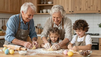 Grandparents And Grandkids Baking Bread
