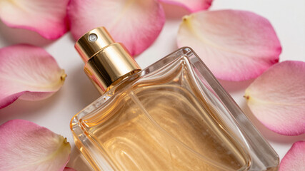 Perfume Bottle On Petal Bed
