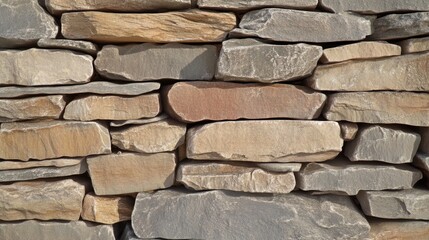 Obraz premium Close up of a rough hewn stone wall with a natural stacked texture creating a building material background