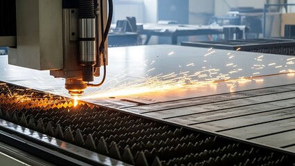 Industrial Laser Cutting Machine in Factory Setting.