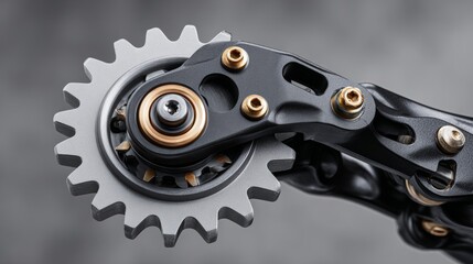 Close-up view of a bicycle gear mechanism showcasing intricate metal components, highlighting precision engineering and craftsmanship in mechanical design, ideal for cycling enthusiasts and technical