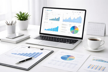 Financial Analysis and Budget Planning with Calculator, Laptop and Business Charts