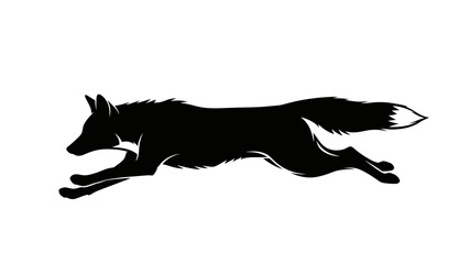 Naklejka premium Black Silhouette of Running Fox Animal.
