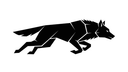 Fototapeta premium Black Silhouette of Running Wolf Illustration.