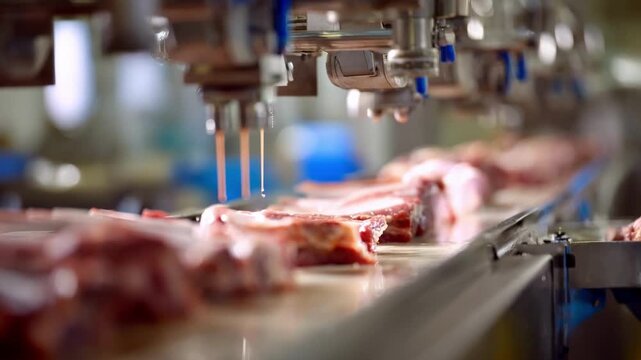 Industrial setting where pneumatic tools assist in separating bones from meat showcasing modern efficiency and speed.
