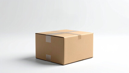 Closed Cardboard Box Mockup on White Background, Shipping and Delivery Concept