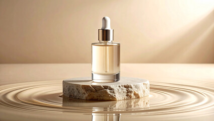 skincare product mockup with natural stone and water ripples