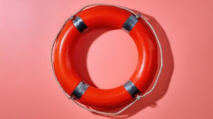 Red lifebuoy on vibrant pink background