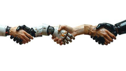 Robot and Human Handshake Close-Up, AI and Technology Partnership Concept, isolated on transparent background